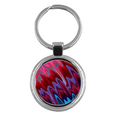 Red Blue Zig Zag Waves Pattern Key Chain (Round)