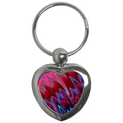 Red Blue Zig Zag Waves Pattern Key Chain (Heart)