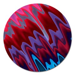 Red Blue Zig Zag Waves Pattern Magnet 5  (Round)