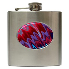 Red Blue Zig Zag Waves Pattern Hip Flask (6 Oz) by SpinnyChairDesigns