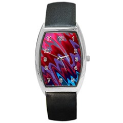 Red Blue Zig Zag Waves Pattern Barrel Style Metal Watch