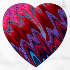 Red Blue Zig Zag Waves Pattern Jigsaw Puzzle (heart) by SpinnyChairDesigns