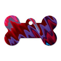 Red Blue Zig Zag Waves Pattern Dog Tag Bone (One Side)