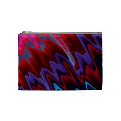 Red Blue Zig Zag Waves Pattern Cosmetic Bag (Medium)