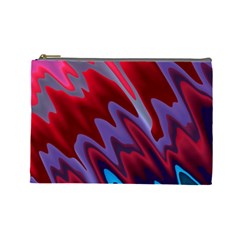 Red Blue Zig Zag Waves Pattern Cosmetic Bag (Large)