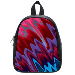 Red Blue Zig Zag Waves Pattern School Bag (Small)