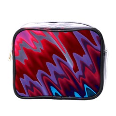 Red Blue Zig Zag Waves Pattern Mini Toiletries Bag (One Side)