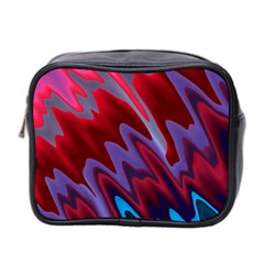 Red Blue Zig Zag Waves Pattern Mini Toiletries Bag (Two Sides)