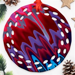 Red Blue Zig Zag Waves Pattern Ornament (Round Filigree)