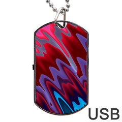 Red Blue Zig Zag Waves Pattern Dog Tag USB Flash (One Side)