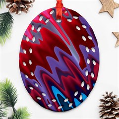 Red Blue Zig Zag Waves Pattern Oval Filigree Ornament (Two Sides)