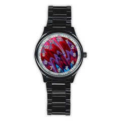 Red Blue Zig Zag Waves Pattern Stainless Steel Round Watch