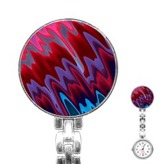 Red Blue Zig Zag Waves Pattern Stainless Steel Nurses Watch