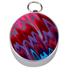 Red Blue Zig Zag Waves Pattern Silver Compasses