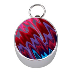 Red Blue Zig Zag Waves Pattern Mini Silver Compasses