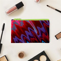 Red Blue Zig Zag Waves Pattern Cosmetic Bag (XS)