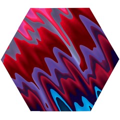 Red Blue Zig Zag Waves Pattern Wooden Puzzle Hexagon