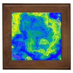 Neon Green Blue Grunge Texture Pattern Framed Tile by SpinnyChairDesigns