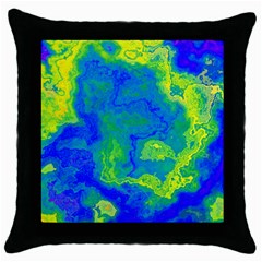 Neon Green Blue Grunge Texture Pattern Throw Pillow Case (black) by SpinnyChairDesigns