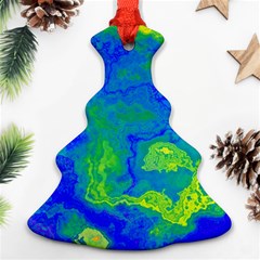 Neon Green Blue Grunge Texture Pattern Christmas Tree Ornament (two Sides) by SpinnyChairDesigns