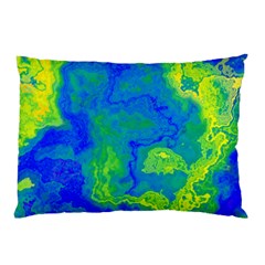 Neon Green Blue Grunge Texture Pattern Pillow Case (two Sides) by SpinnyChairDesigns