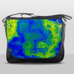 Neon Green Blue Grunge Texture Pattern Messenger Bag by SpinnyChairDesigns