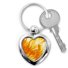 Gold Flames Pattern Key Chain (heart) by SpinnyChairDesigns