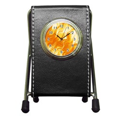 Gold Flames Pattern Pen Holder Desk Clock by SpinnyChairDesigns