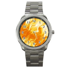 Gold Flames Pattern Sport Metal Watch by SpinnyChairDesigns