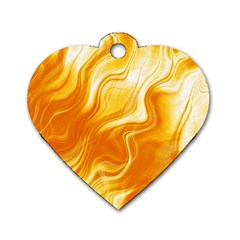 Gold Flames Pattern Dog Tag Heart (two Sides) by SpinnyChairDesigns