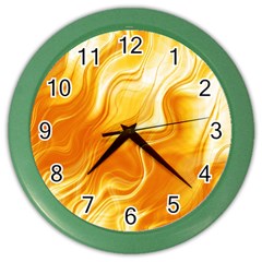 Gold Flames Pattern Color Wall Clock by SpinnyChairDesigns