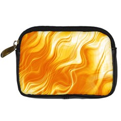 Gold Flames Pattern Digital Camera Leather Case by SpinnyChairDesigns