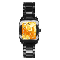 Gold Flames Pattern Stainless Steel Barrel Watch by SpinnyChairDesigns