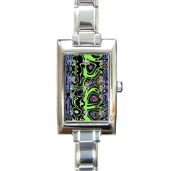 Green And Black Abstract Pattern Rectangle Italian Charm Watch by SpinnyChairDesigns