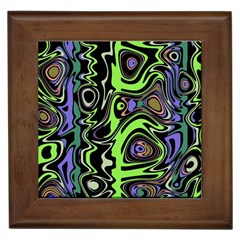 Green And Black Abstract Pattern Framed Tile by SpinnyChairDesigns