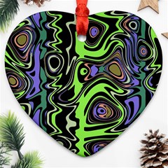 Green And Black Abstract Pattern Ornament (heart) by SpinnyChairDesigns