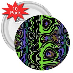 Green And Black Abstract Pattern 3  Buttons (10 Pack)  by SpinnyChairDesigns