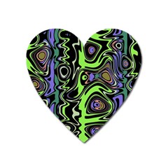 Green And Black Abstract Pattern Heart Magnet by SpinnyChairDesigns