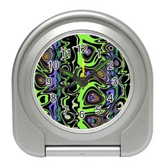 Green And Black Abstract Pattern Travel Alarm Clock by SpinnyChairDesigns