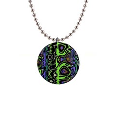 Green And Black Abstract Pattern 1  Button Necklace by SpinnyChairDesigns