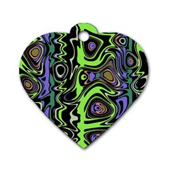 Green And Black Abstract Pattern Dog Tag Heart (one Side) by SpinnyChairDesigns