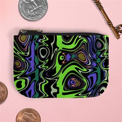 Green And Black Abstract Pattern Mini Coin Purse by SpinnyChairDesigns