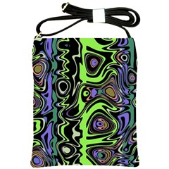 Green And Black Abstract Pattern Shoulder Sling Bag by SpinnyChairDesigns