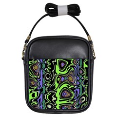 Green And Black Abstract Pattern Girls Sling Bag by SpinnyChairDesigns