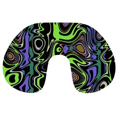 Green And Black Abstract Pattern Travel Neck Pillow by SpinnyChairDesigns