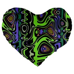 Green And Black Abstract Pattern Large 19  Premium Flano Heart Shape Cushions by SpinnyChairDesigns