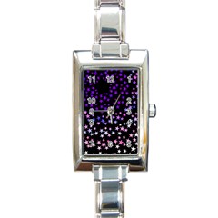 Purple Stars On Black Pattern Rectangle Italian Charm Watch by SpinnyChairDesigns