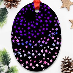 Purple Stars On Black Pattern Ornament (oval) by SpinnyChairDesigns