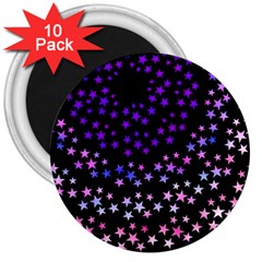 Purple Stars On Black Pattern 3  Magnets (10 Pack) 