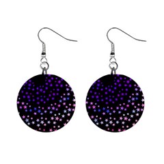 Purple Stars On Black Pattern Mini Button Earrings